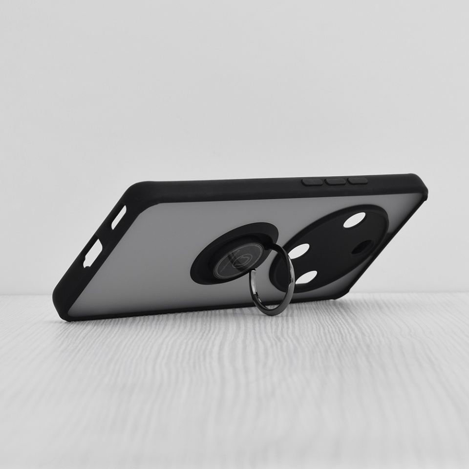 Husa pentru Honor Magic6 Lite, SKYDDAR INNOVATION, Glinth cu Inel Rotativ 360° Magnetic, Negru, set cu sticker - 1 | YEO
