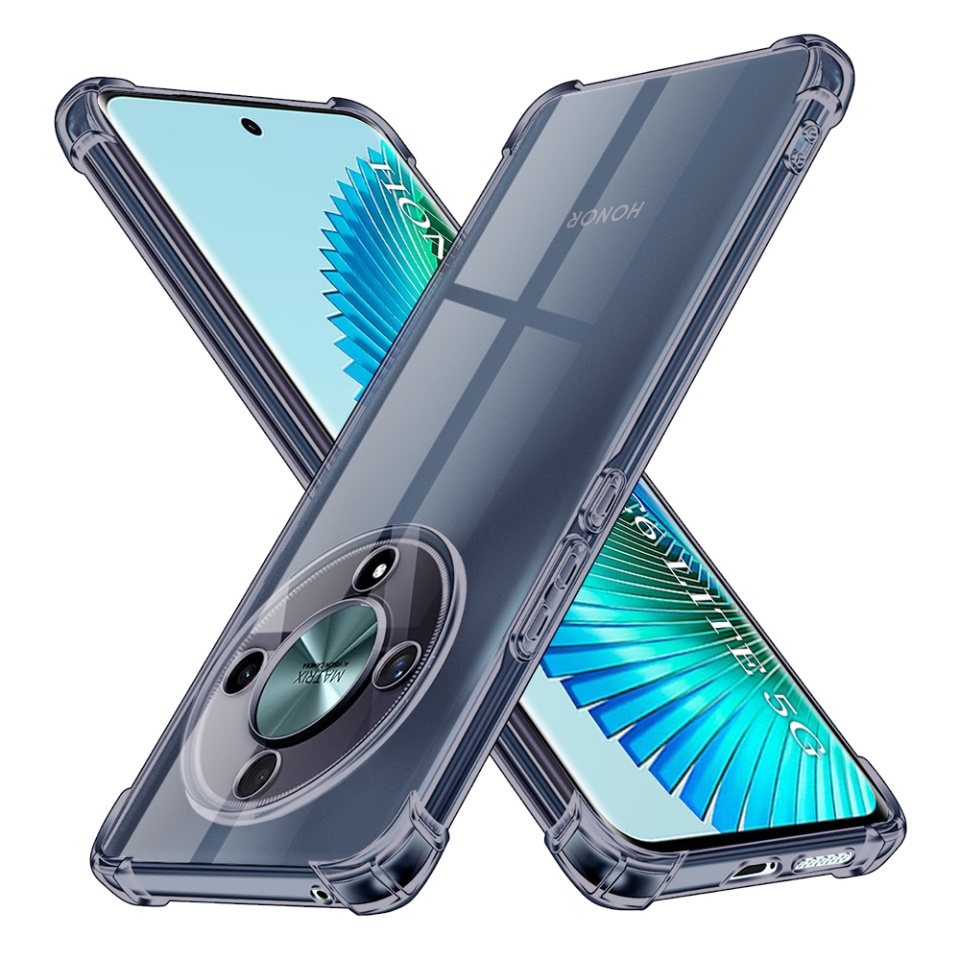 Husa pentru Honor Magic6 Lite, SKYDDAR INNOVATION, Shockproof Clear Silicone, Silicon Slim, set cu sticker, Fumuriu