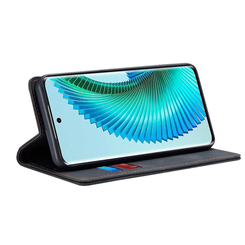 Husa pentru Honor Magic6 Lite, SKYDDAR INNOVATION, Soft Wallet, tip Carte din piele Eco Premium, cu Portofel Interior, Negru, set cu sticker - 1 | YEO