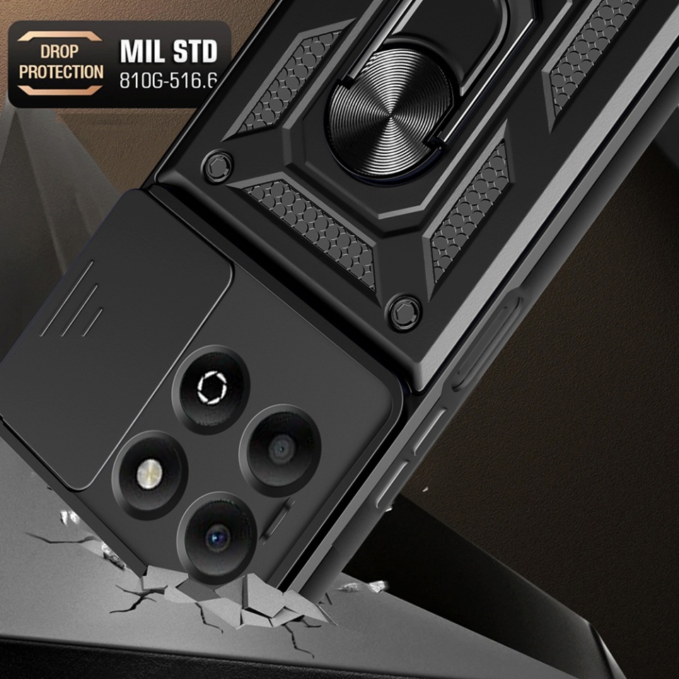 Husa pentru Honor X6b, SKYDDAR INNOVATION, CamShield, Inel magnetic, set cu sticker, Negru - 3 | YEO
