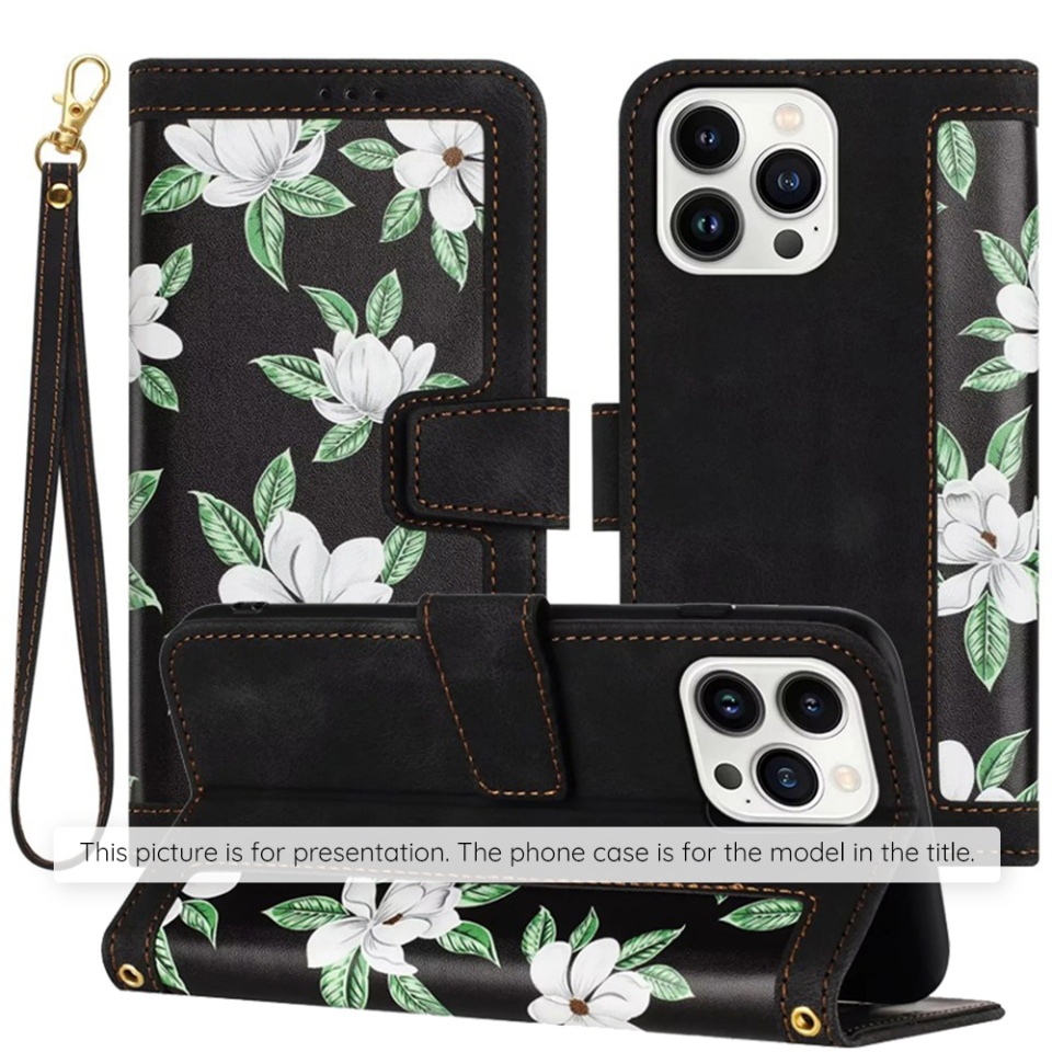 Husa pentru Honor X7b / 90 Smart / X7b 5G din Piele Ecologică cu Design Floral, Protecție 360°, Stand Integrat, Buzunare pentru Carduri, SKDR Floral Wallet - Negru - 1 | YEO