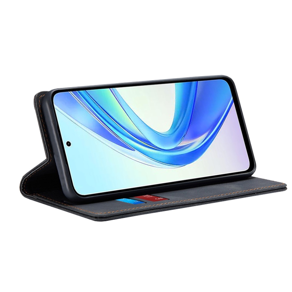 Husa pentru Honor X7b / 90 Smart / X7b 5G, SKYDDAR INNOVATION, Soft Wallet, tip Carte din piele Eco Premium, cu Portofel Interior, Negru, set cu sticker - 1 | YEO