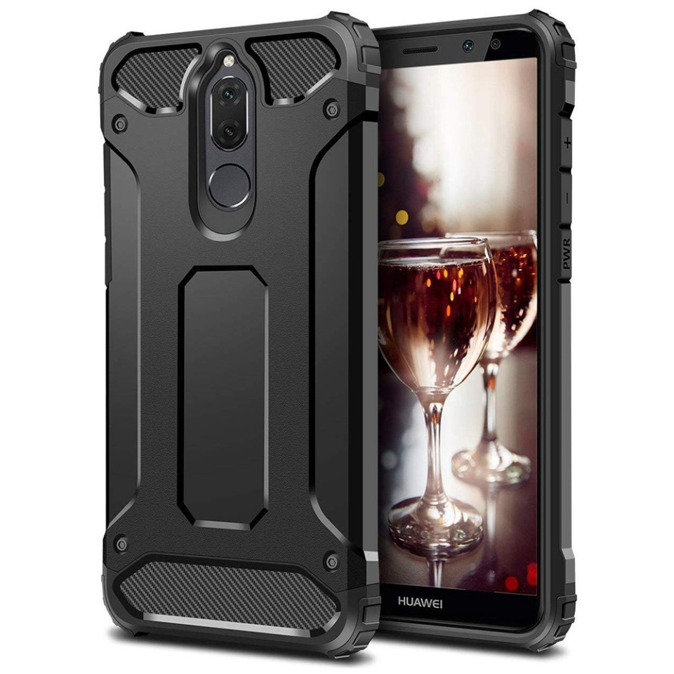 Husa pentru Huawei Mate 10 Lite, SKYDDAR INNOVATION, Hybrid Armor, din Plastic Dur, Margini Cauciucate, Antisoc, set cu sticker, Negru