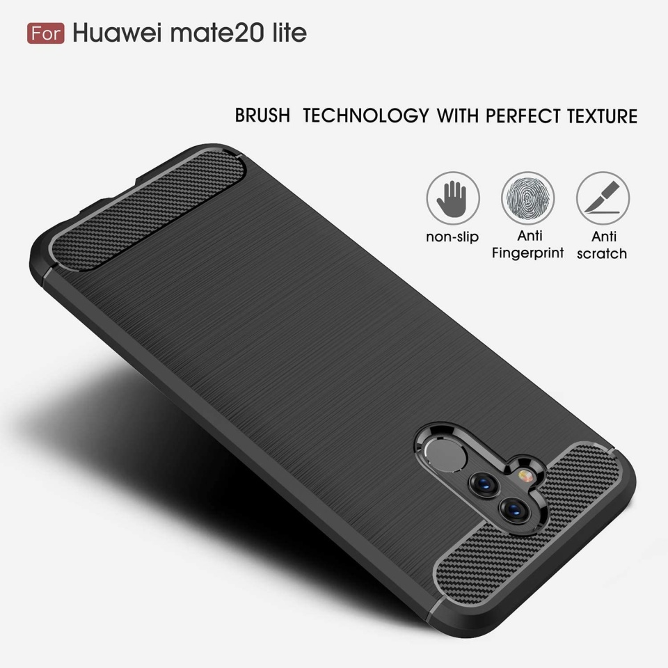 Husa pentru Huawei Mate 20 Lite, SKYDDAR INNOVATION, Carbon Silicone, din Silicon Slim, cu textura Fibra Carbon, set cu sticker, Negru - 3 | YEO