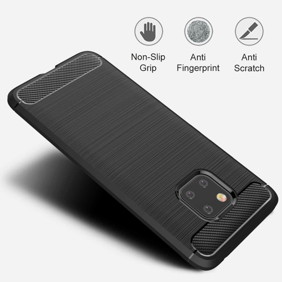 Husa pentru Huawei Mate 20 Pro din Silicon Premium, Slim, cu textura Fibra Carbon - Negru - 2 | YEO