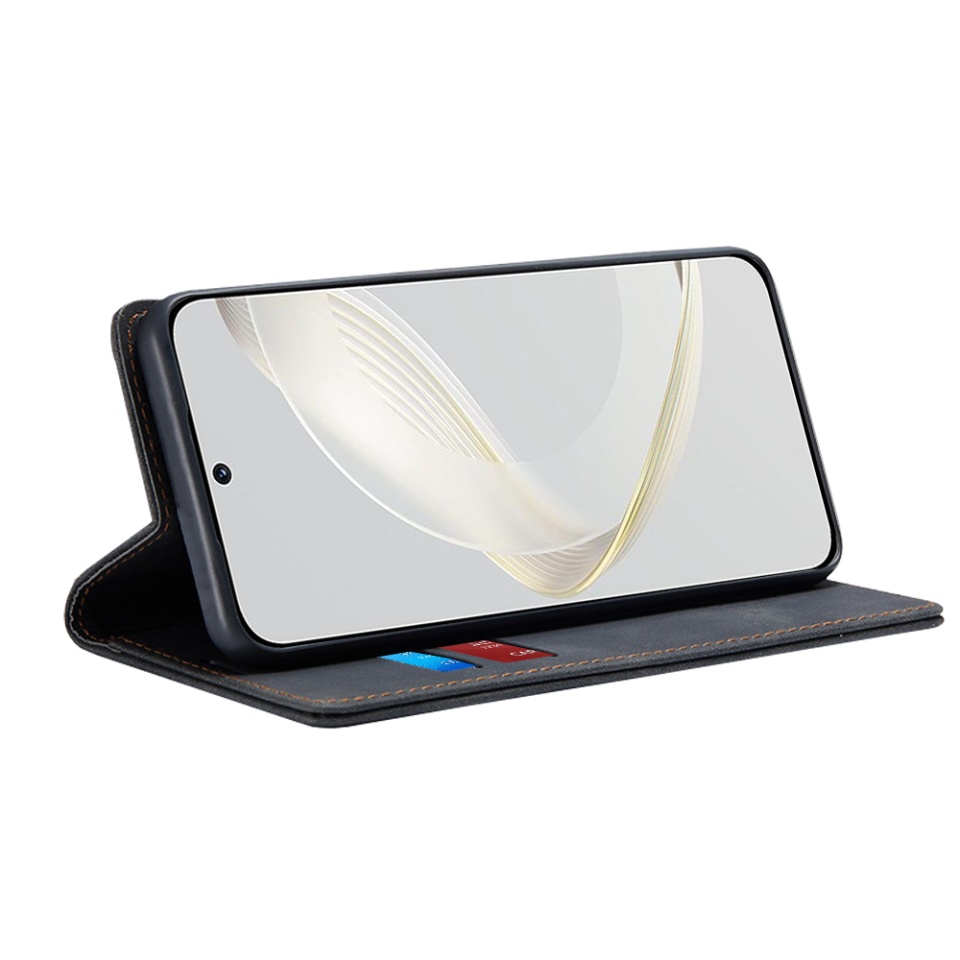 Husa pentru Huawei nova 11 / nova 12s, SKYDDAR INNOVATION, Soft Wallet, tip Carte din piele Eco Premium, cu Portofel Interior, Negru, set cu sticker - 1 | YEO