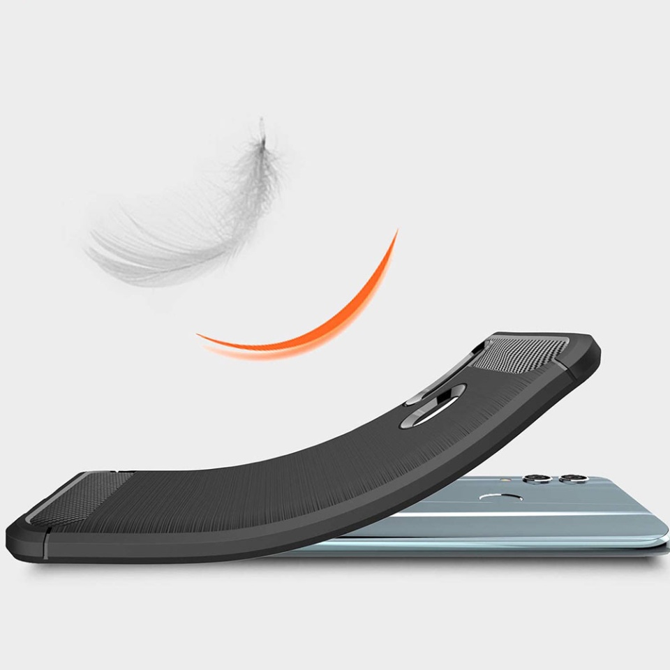 Husa pentru Huawei P Smart 2019 / Honor 10 Lite, SKYDDAR INNOVATION, Carbon Silicone, din Silicon Slim, cu textura Fibra Carbon, set cu sticker, Negru - 3 | YEO