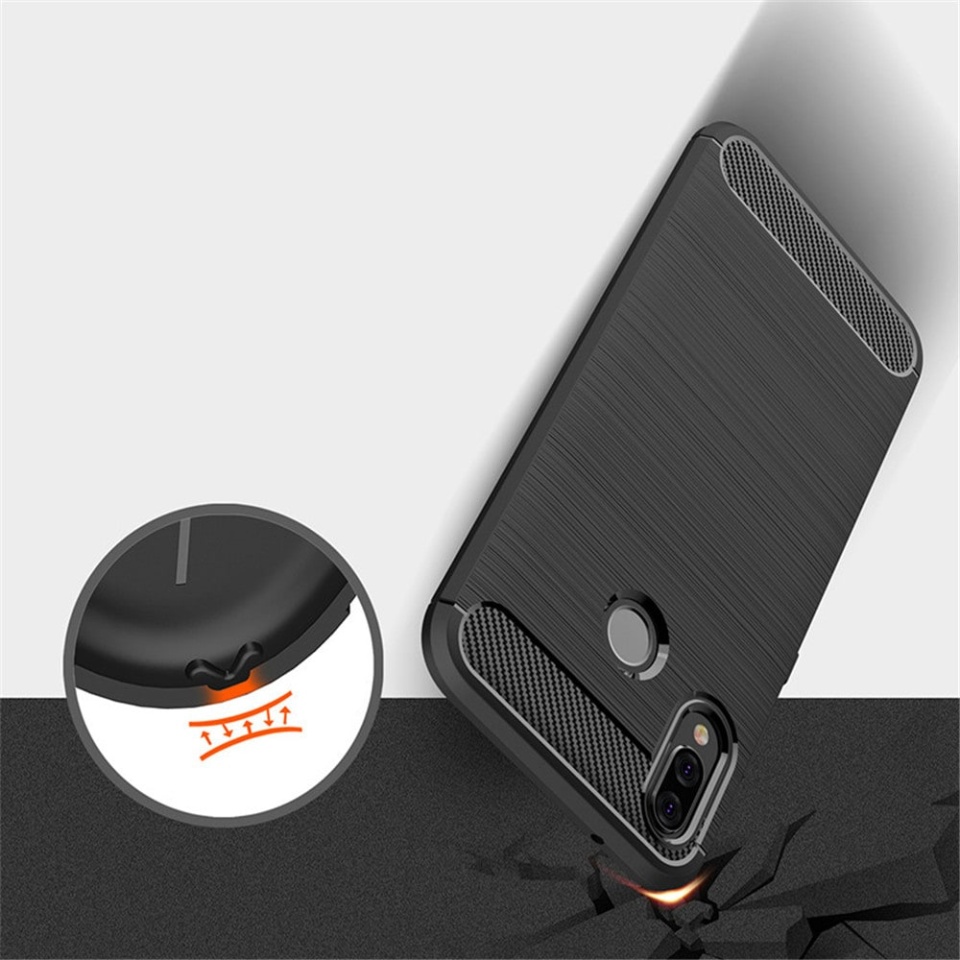 Husa pentru Huawei P20 Lite, SKYDDAR INNOVATION, Carbon Silicone, din Silicon Slim, cu textura Fibra Carbon, set cu sticker, Negru - 1 | YEO