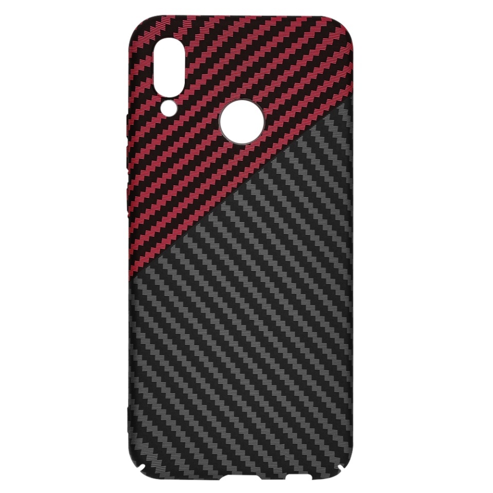 Husa pentru Huawei P20 Lite, SKYDDAR INNOVATION, textura carbon, Carbonite FiberShell, set cu sticker, Rosu inchis, - 3 | YEO