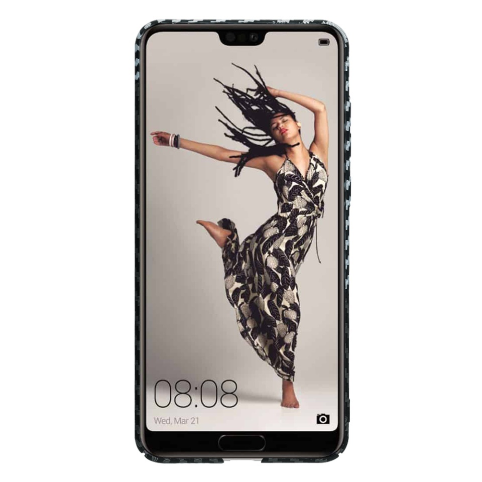 Husa pentru Huawei P20 Pro, SKYDDAR INNOVATION, textura carbon, Carbonite FiberShell, set cu sticker, Gri, - 1 | YEO