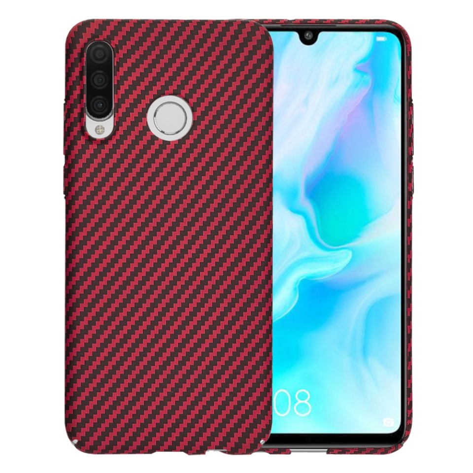 Husa pentru Huawei P30 Lite / P30 Lite New Edition, Finisaj Premium cu Textura de Carbon, Design Elegant, SKDR CarbonFlex - Rosu