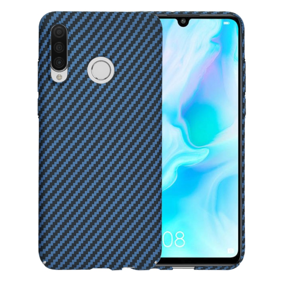 Husa pentru Huawei P30 Lite / P30 Lite New Edition, Finisaj Premium cu Textura de Carbon, Design Elegant, SKDR CarbonFlex - Cyan
