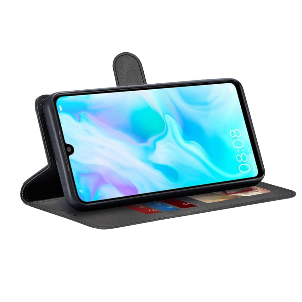 Husa pentru Huawei P30 Lite / P30 Lite New Edition, SKYDDAR INNOVATION, Diary Book, tip carte, cu Portofel Interior, Antisoc, Negru, set cu sticker - 1 | YEO