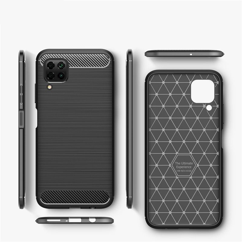 Husa pentru Huawei P40 Lite, SKYDDAR INNOVATION, Carbon Silicone, din Silicon Slim, cu textura Fibra Carbon, set cu sticker, Negru - 3 | YEO