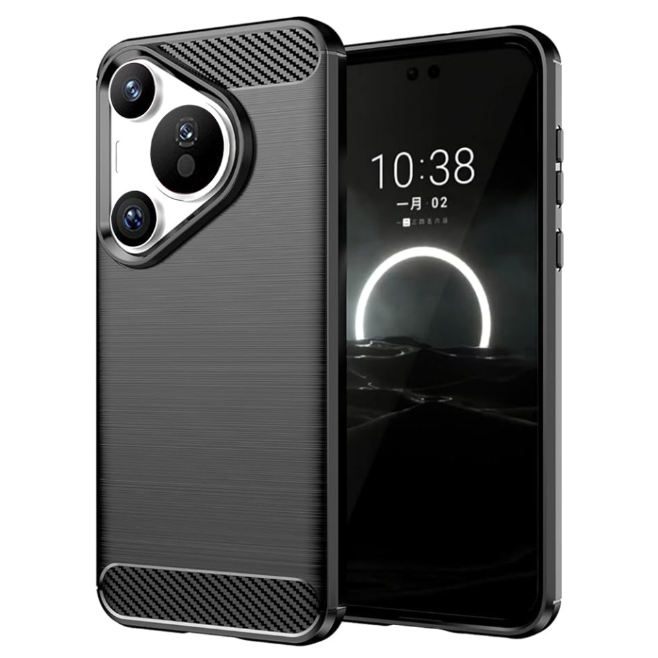 Husa pentru Huawei Pura 70 din Silicon Premium, Slim, cu textura Fibra Carbon - Negru