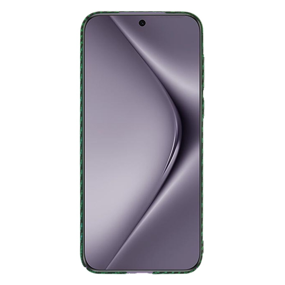 Husa pentru Huawei Pura 70 Pro, SKYDDAR INNOVATION, textura carbon, Carbonite FiberShell, set cu sticker, Verde, - 1 | YEO