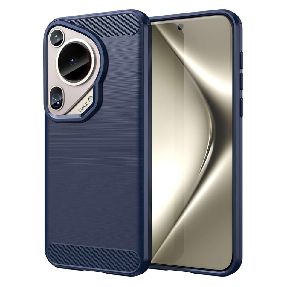 Husa pentru Huawei Pura 70 Ultra din Silicon Premium, Slim, cu textura Fibra Carbon - Albastru