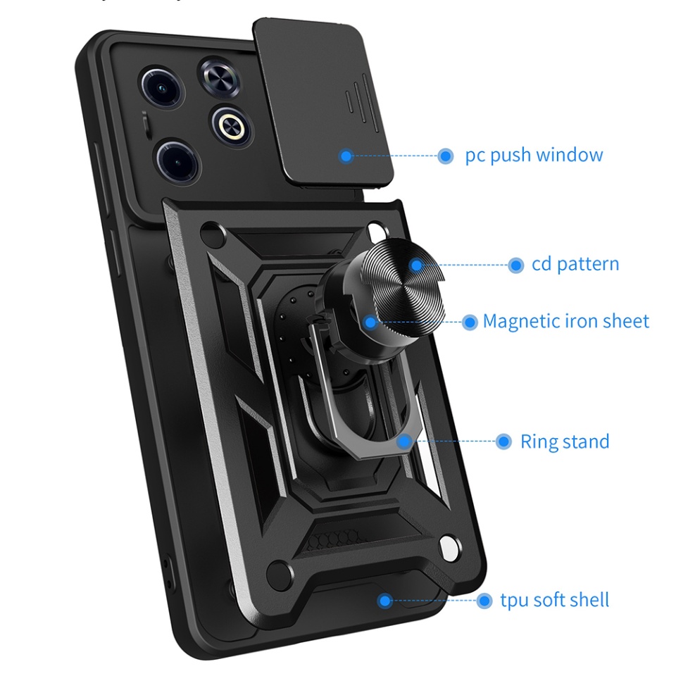 Husa pentru Infinix Hot 40i / Smart 8 cu inel magnetic si protectie camera Skyddar CamShield - Negru - 1 | YEO