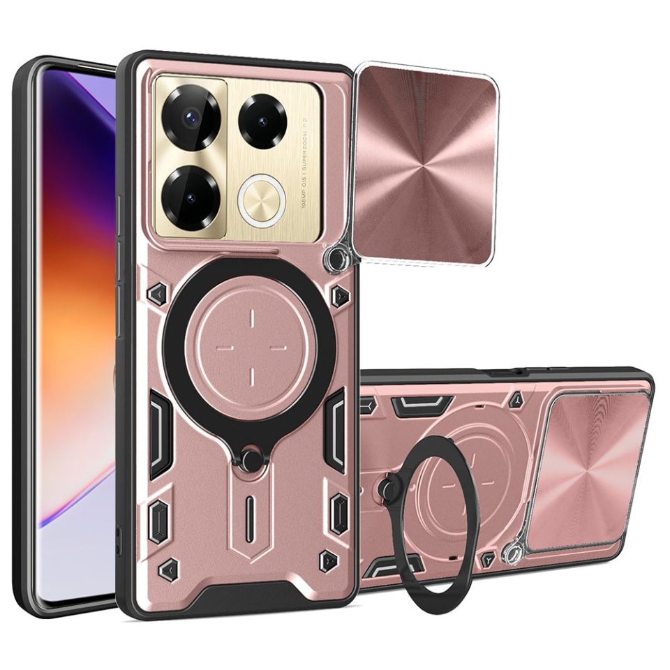 Husa pentru Infinix Note 40 Pro 4G, SKYDDAR INNOVATION, CamGuard Pro, Inel Magnetic, Protectie Camera, set cu sticker, Roz auriu