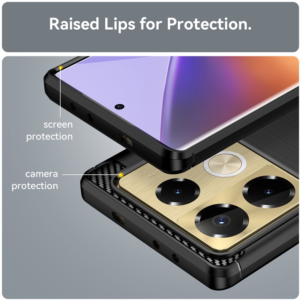 Husa pentru Infinix Note 40 Pro+ din Silicon Premium, Slim, cu textura Fibra Carbon - Negru - 1 | YEO