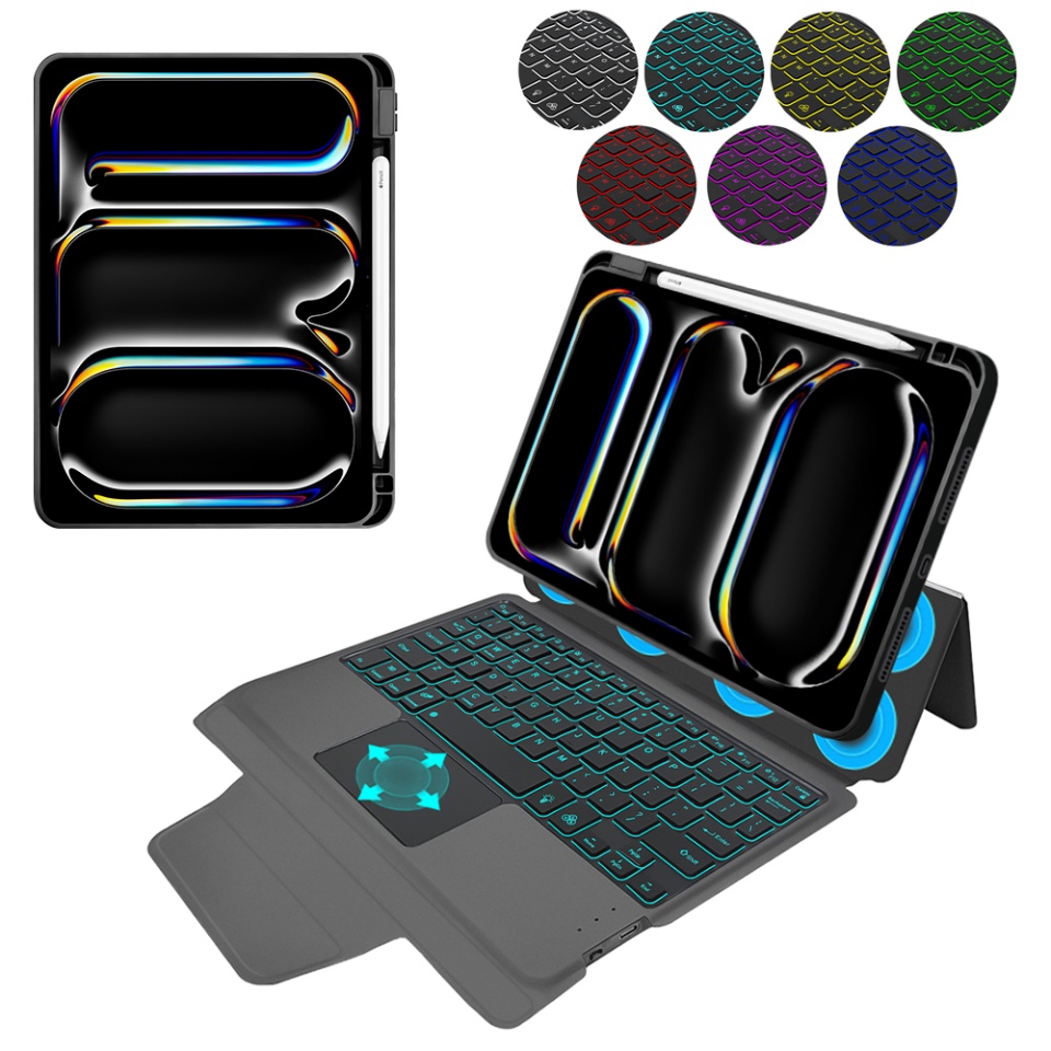 Husa pentru iPad Pro 11 (2024) cu Tastatura Bluetooth si Protectie 360°, SKDR TabTop Pro - Negru