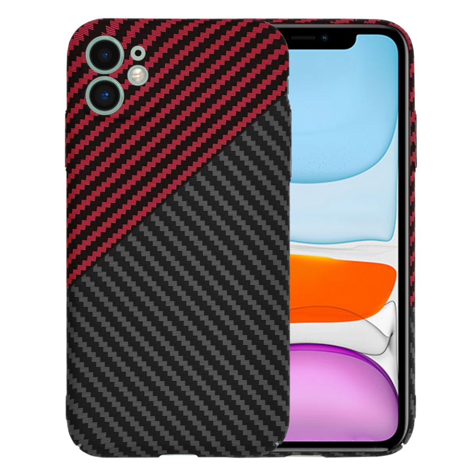Husa pentru iPhone 11, Finisaj Premium cu Textura de Carbon, Design Elegant, SKDR CarbonFlex - Rosu inchis