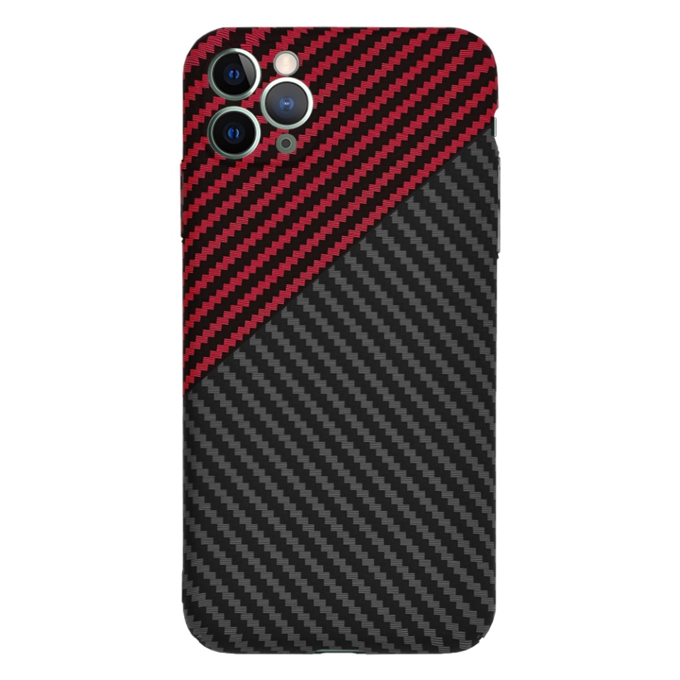 Husa pentru iPhone 11 Pro Max, Finisaj Premium cu Textura de Carbon, Design Elegant, SKDR CarbonFlex - Rosu inchis - 1 | YEO