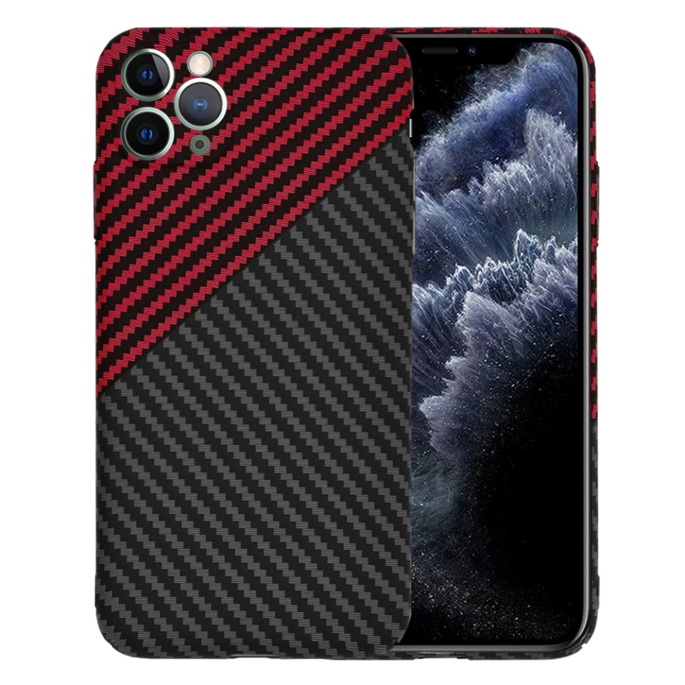 Husa pentru iPhone 11 Pro Max, Finisaj Premium cu Textura de Carbon, Design Elegant, SKDR CarbonFlex - Rosu inchis