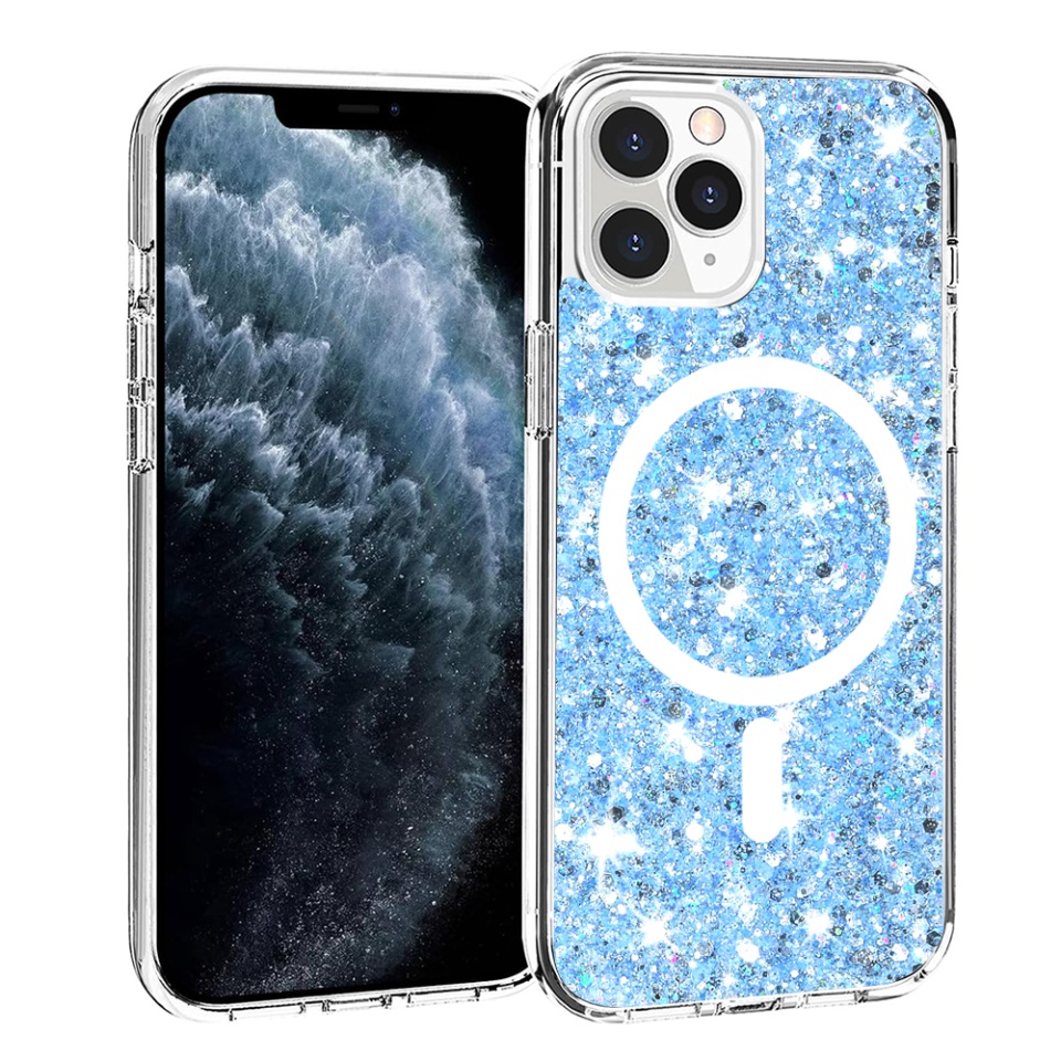 Husa pentru iPhone 11 Pro Max , Magsafe, din Silicon cu Sclipici, Fundal Detasabil, Protectie Completa, SKDR SparkleCase - Bleu