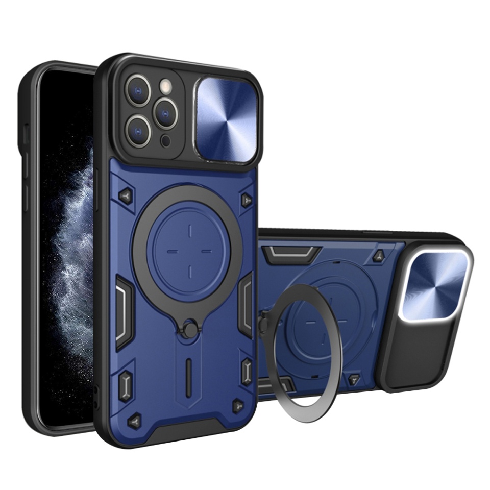 Husa pentru iPhone 11 Pro, SKYDDAR INNOVATION, CamGuard Pro, Inel Magnetic, Protectie Camera, Albastru, set cu sticker