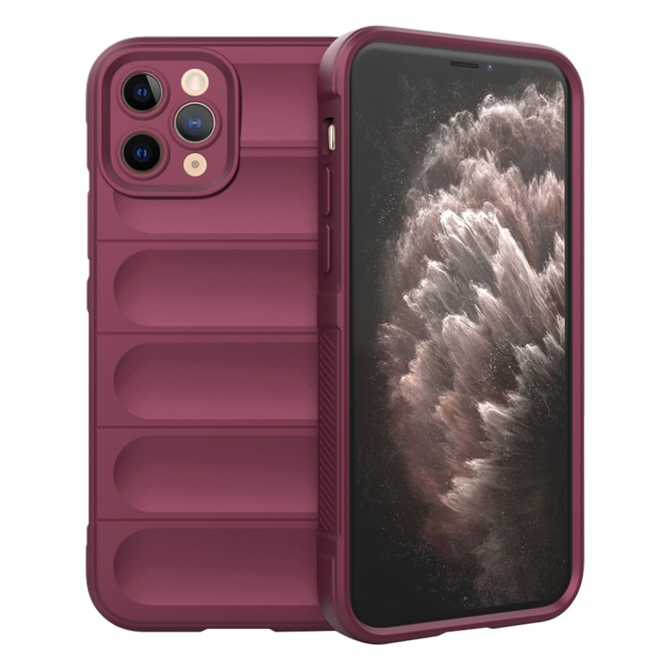 Husa pentru iPhone 11 Pro, SKYDDAR INNOVATION, Vogue, din Silicon Mat, Bordo, set cu sticker