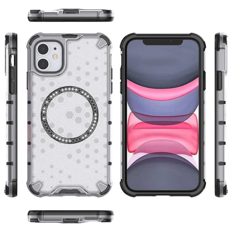 Husa pentru iPhone 11, SKYDDAR INNOVATION, HoneyComb Shield MagSafe, Alb, set cu sticker - 3 | YEO