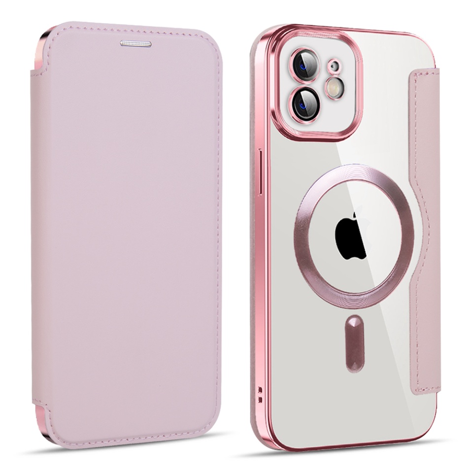 Husa pentru iPhone 11 tip carte, SKYDDAR INOVATION, SmartMag Book, Magsafe, RFiD, Suport Carduri, set cu sticker, Roz - 1 | YEO