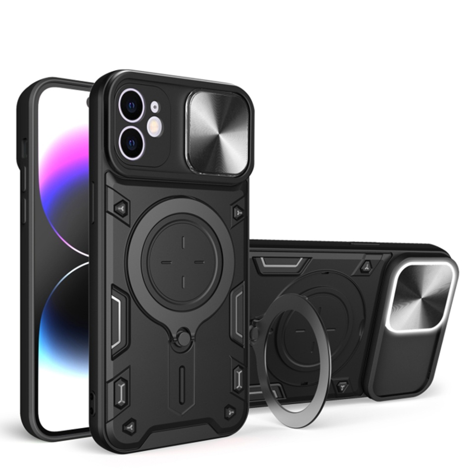 Husa pentru iPhone 12 / 12 Pro, SKYDDAR INNOVATION, CamGuard Pro, Inel Magnetic, Protectie Camera, Negru, set cu sticker