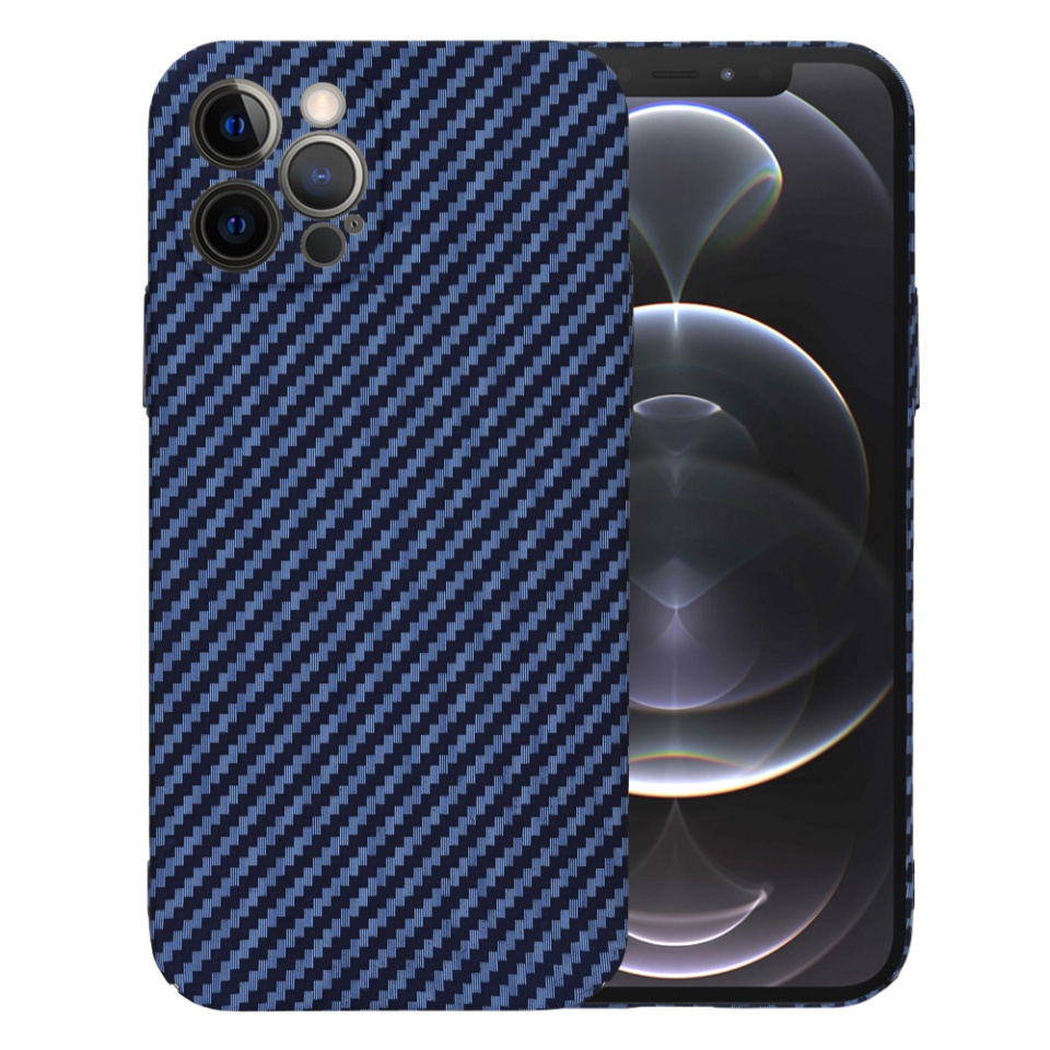 Husa pentru iPhone 12 Pro, Finisaj Premium cu Textura de Carbon, Design Elegant, SKDR CarbonFlex - Cyan
