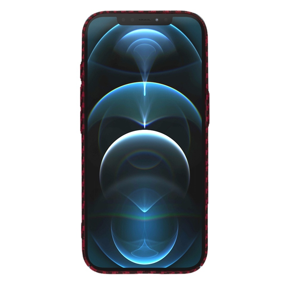 Husa pentru iPhone 12 Pro Max, SKYDDAR INNOVATION, textura carbon, Carbonite FiberShell, set cu sticker, Rosu, - 1 | YEO