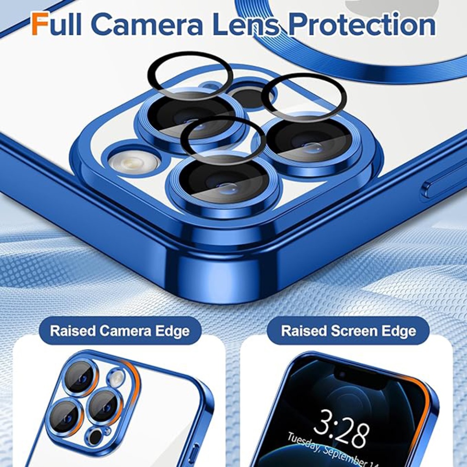 Husa pentru iPhone 12 Pro, SKYDDAR INNOVATION, Luxury Shield Magsafe, Protectie Antisoc, Albastru, set cu sticker - 3 | YEO