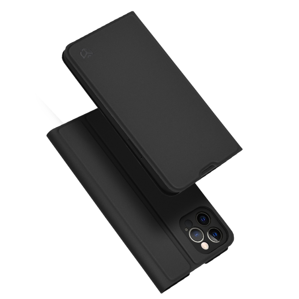 Husa pentru iPhone 12 Pro, SKYDDAR INNOVATION, Magskin Book, tip Carte cu Portofel Interior, set cu sticker, Negru