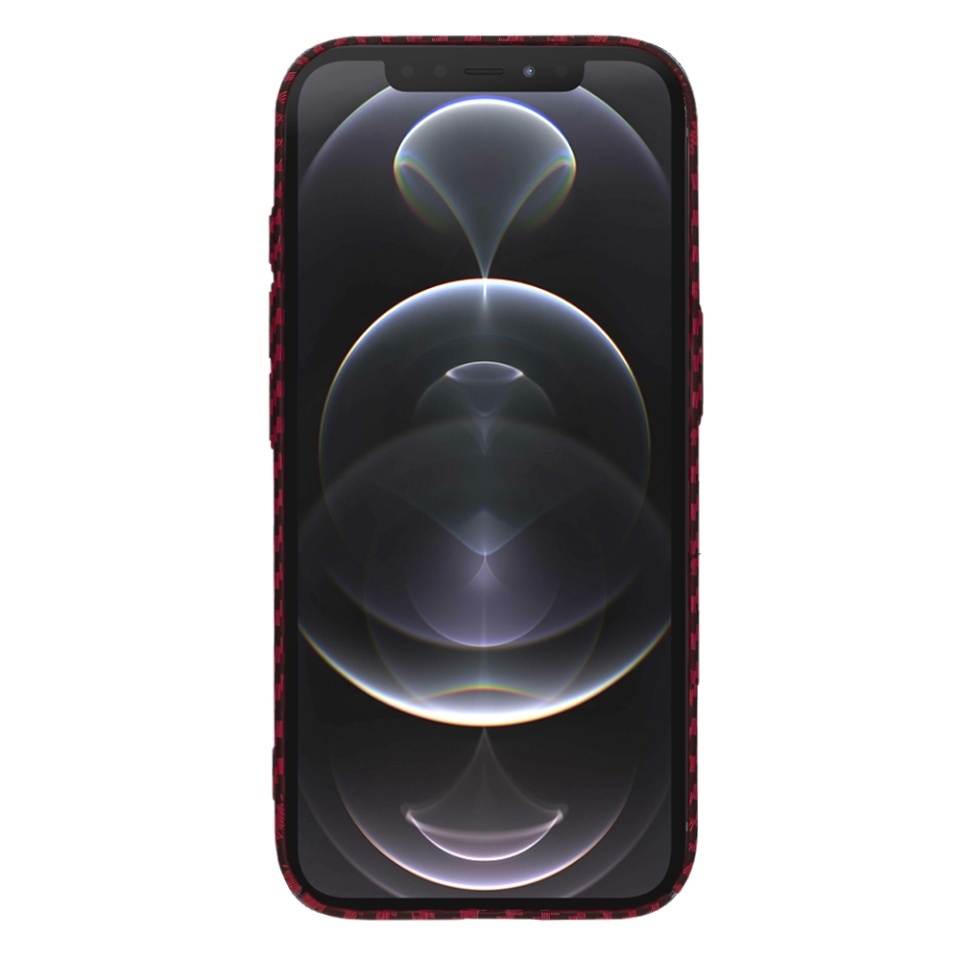 Husa pentru iPhone 12 Pro, SKYDDAR INNOVATION, textura carbon, Carbonite FiberShell, set cu sticker, Rosu, - 1 | YEO