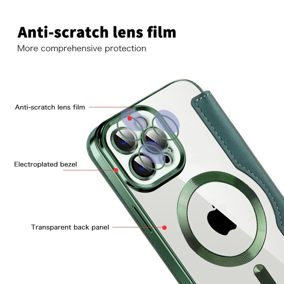 Husa pentru iPhone 12 Pro tip carte, SKYDDAR INOVATION, SmartMag Book, Magsafe, RFiD, Suport Carduri, set cu sticker, Verde - 2 | YEO