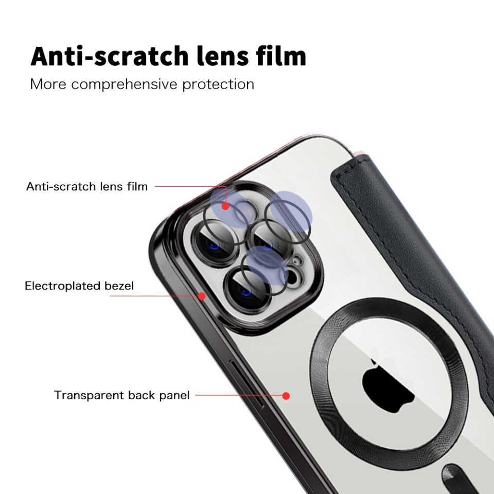 Husa pentru iPhone 12 Pro tip carte, SKYDDAR INOVATION, SmartMag Book, Magsafe, RFiD, Suport Carduri, set cu sticker, Negru - 2 | YEO