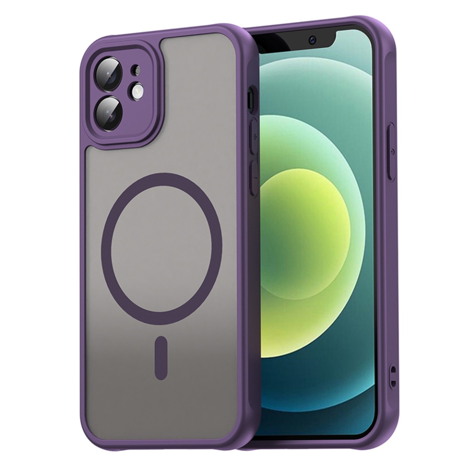 Husa pentru iPhone 12, SKYDDAR INNOVATION, HaloFrost MagSafe II, Antisoc, set cu sticker, Mov