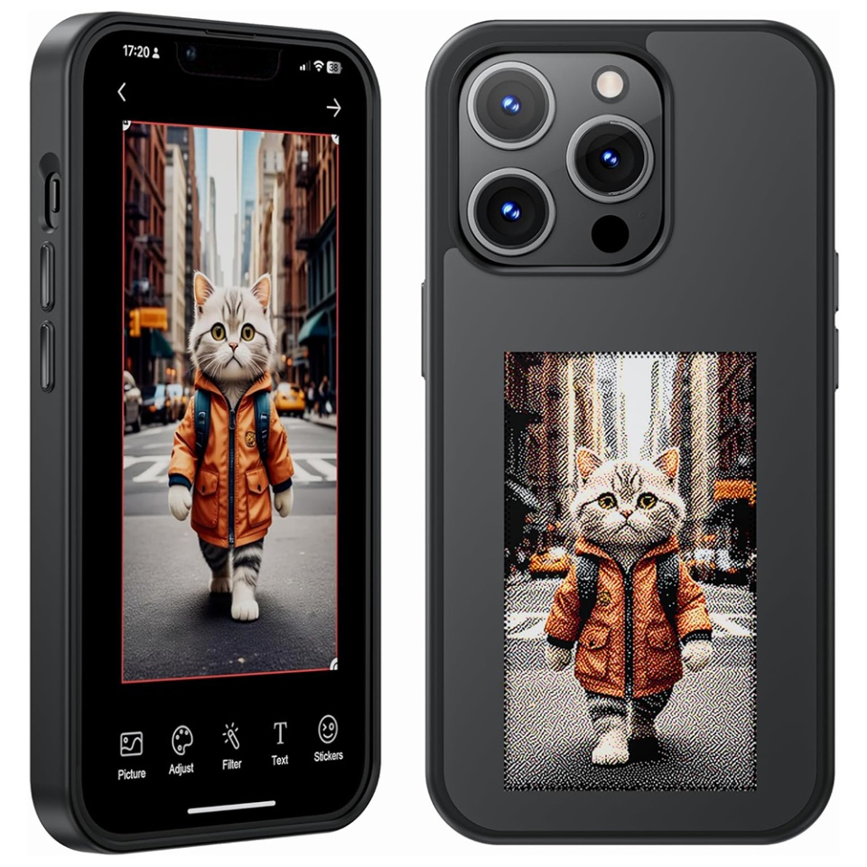 Husa pentru iPhone 13 Pro cu ecran NFC E-Ink, Silicon, SKDR SmartCover - Negru