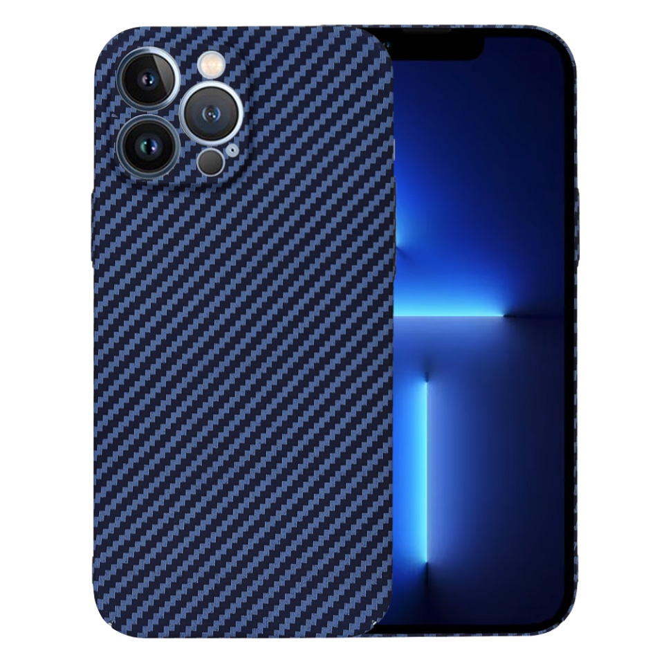 Husa pentru iPhone 13 Pro Max, Finisaj Premium cu Textura de Carbon, Design Elegant, SKDR CarbonFlex - Cyan