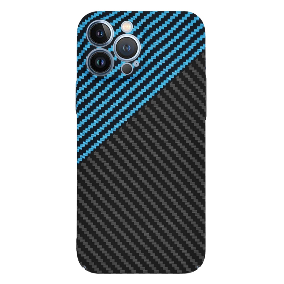 Husa pentru iPhone 13 Pro Max, Finisaj Premium cu Textura de Carbon, Design Elegant, SKDR CarbonFlex - Bleu - 1 | YEO