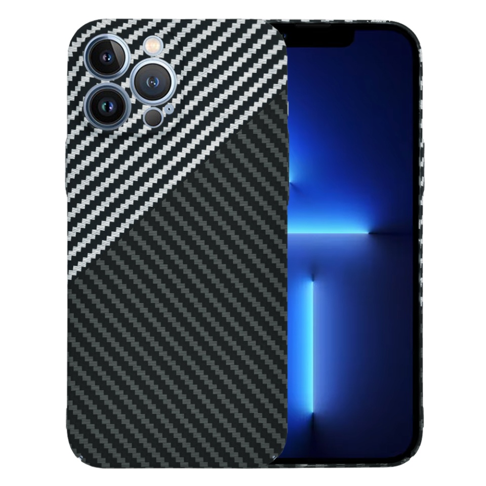 Husa pentru iPhone 13 Pro Max, Finisaj Premium cu Textura de Carbon, Design Elegant, SKDR CarbonFlex - Gri