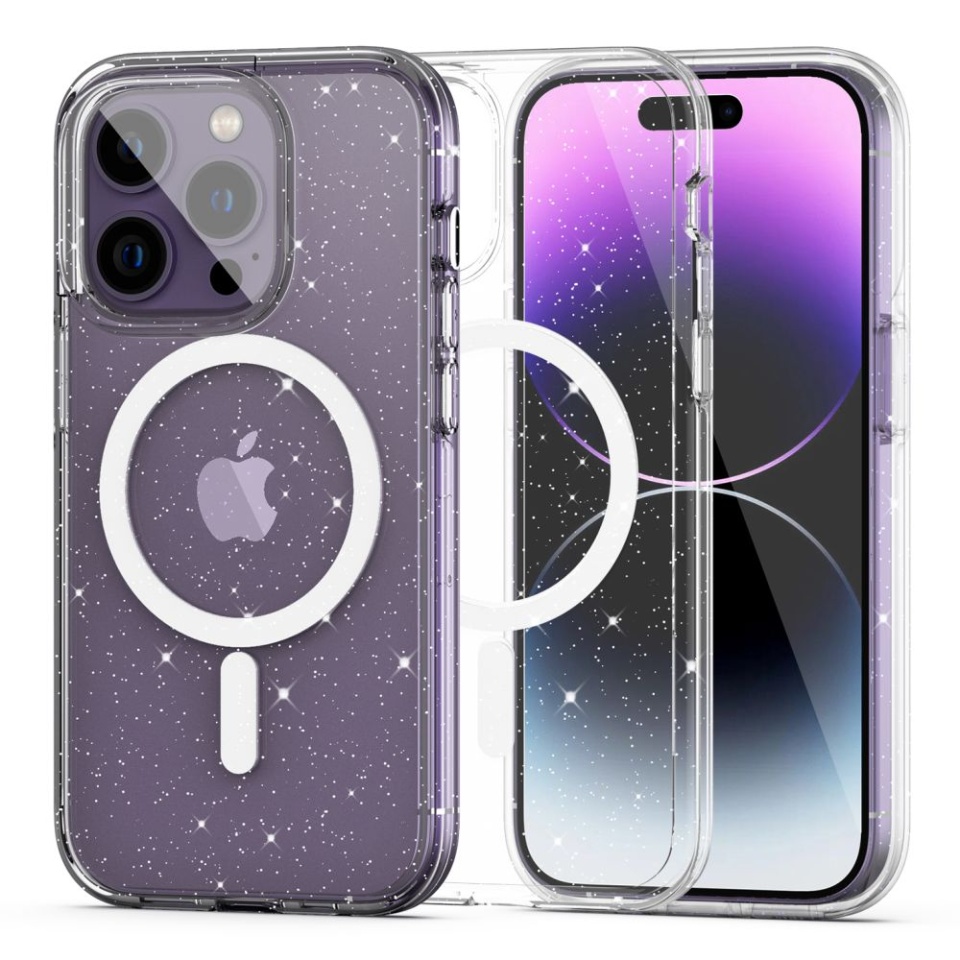 Husa pentru iPhone 13 Pro Max, Magsafe, din Silicon TPU cu Sclipici, Design Elegant si Ultra Subtire, SKDR Shine - Transparenta