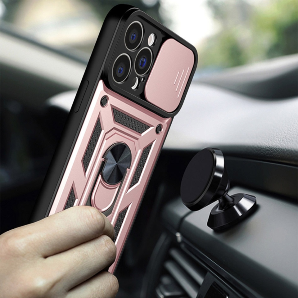 Husa pentru iPhone 13 Pro Max, SKYDDAR INNOVATION, CamShield, Roz, set cu sticker - 1 | YEO