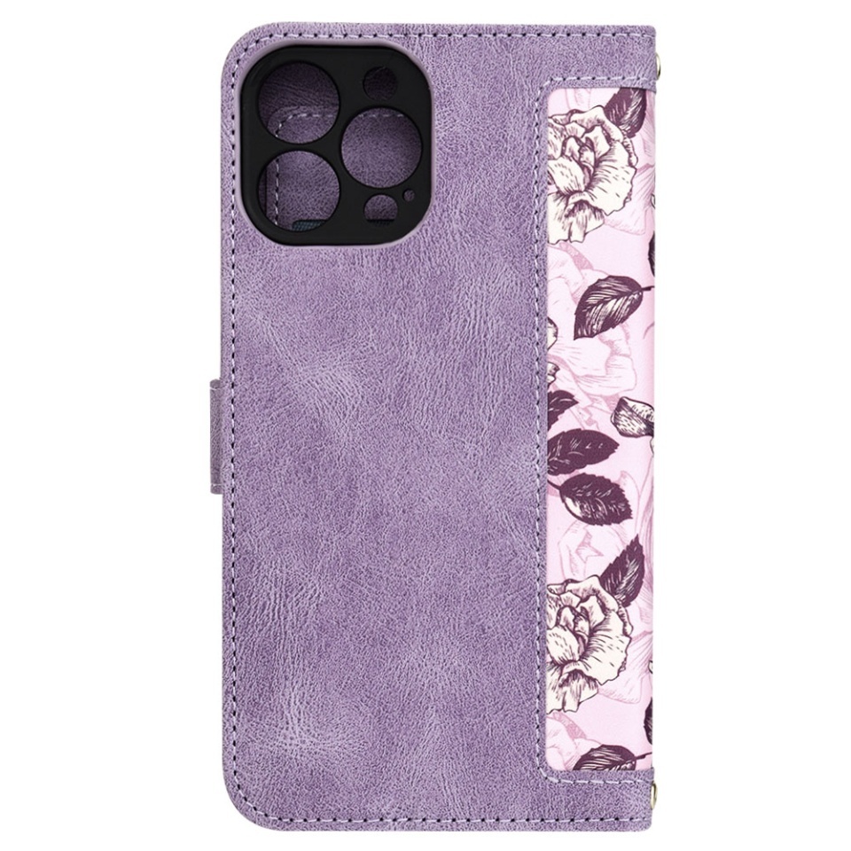 Husa pentru iPhone 13 Pro Max, SKYDDAR INNOVATION, Flipcraft din Piele Ecologică, Stand Integrat, Buzunare pentru Carduri, set cu sticker, Mov - 2 | YEO
