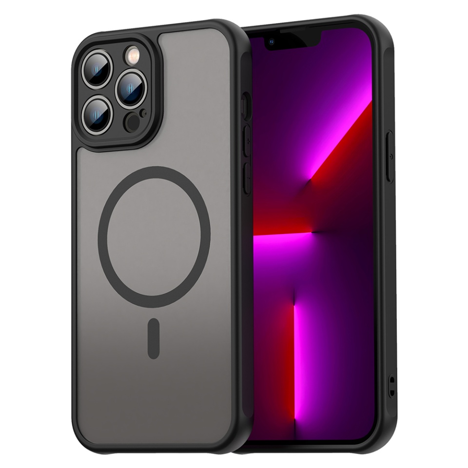 Husa pentru iPhone 13 Pro Max, SKYDDAR INNOVATION, HaloFrost MagSafe II, Antisoc, set cu sticker, Negru